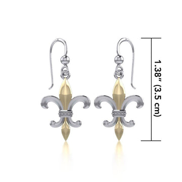 Brilliant symbolism in Fleur-de-Lis ~ Sterling Silver Jewelry Hook Earrings with 14k Gold accent MER117 - Jewelry